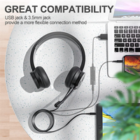 Headphone ENC Peredam Kebisingan Berkabel USB-A USB-C untuk Kantor, Pengurangan Kebisingan 96%, Headset Tahan Air IPX-3, Speaker On-Ear 40mm