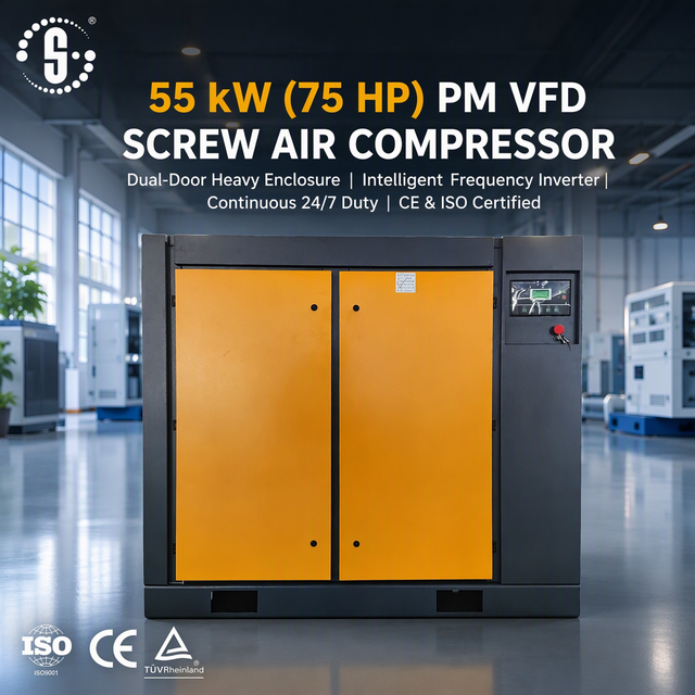 Factory Direct Stationary Power Frequency Screw Air Compressor 75HP 55kw High Efficiency ACF-75 CE/ISO Certified Global