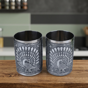 Verre vintage en acier inoxydable à double paroi avec motif paon pour adultes, cadeau de fête - Product Image 5