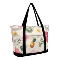 Sac de shopping en toile à imprimé hibiscus et plumeria hawaïen tendance avec fermeture éclair et longues poignées de transport
