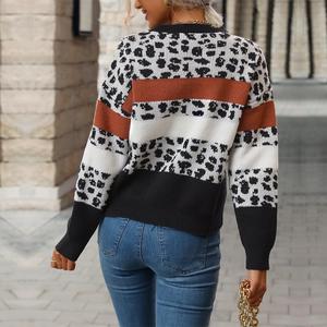 Maglioni Invernali da Donna con Stampa <span class=keywords><strong>Leopardata</strong></span> e Collo a Girocollo, Abbinamento di Colori per l'Autunno - Product Image 4