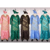 Robes africaines pour femmes H&D FY06, nouveau design, broderie Bazin Riche, longue robe avec foulard, robes décontractées à col en V