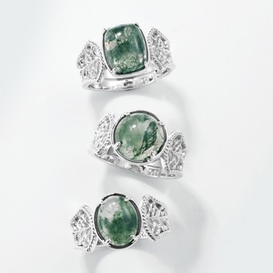 Anello Norelle in Argento S925 con Agata Verde Naturale, Foglia in Filigrana, Gioiello Vintage Raffinato per Donne - Product Image 3