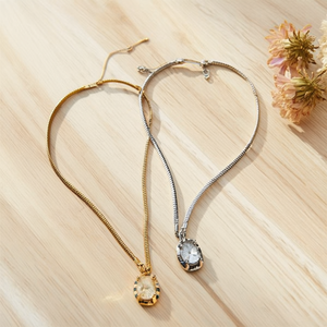 Collier pendentif en S, or, argent, acier, ovale, zircon, chaîne serpent, bijoux de mode unisexe, cadeau quotidien - Product Image 3