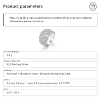 LINNA 1,37 CTW Luxus Breitband Pavé Brillantschliff Moissanit Verlobungsring 925 Sterling Silber Platinbeschichtet 5,4g GRA