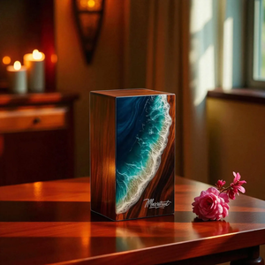 โกศบรรจุอัฐิราคาถูกที่สุด พร้อมอีพ็อกซี่สีน้ำเงินและพื้นผิวขัดเงาด้วยไม้ โกศบรรจุอัฐิสำหรับขายโดยผู้ส่งออก - Product Image 2