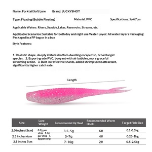 Leurre souple Luckyshot Japan Standard V-Tail flottant en silicone haute élasticité pour micro-jigging, truite, achigan et vers pour eaux douces - Product Image 5