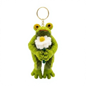 Llavero de rana de fieltro ecológico, hecho a mano, tradicional, premium, con adorno floral, tamaño personalizado, pequeño, de dibujos animados, animal, Navidad - Product Image 2