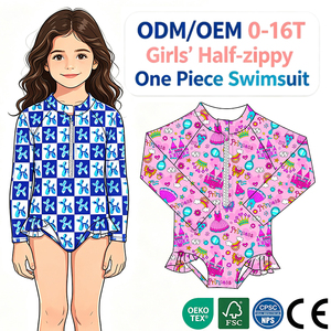 Maillot de bain une pièce à manches longues pour filles, <span class=keywords><strong>bikini</strong></span> d'été pour adolescentes et grandes filles, vêtements de plage, maillots de bain à fermeture éclair pour filles - Product Image 1