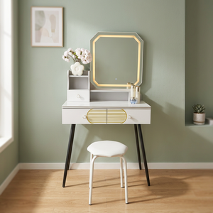 Modern Makeup <b>Vanity</b> Table With <b>Lighted</b> Mirror Storage Desk For Bedroom Furniture - Product Image 2