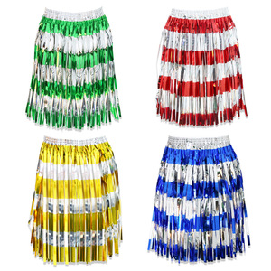 Jupe de fête à franges dorées et argentées, accessoire de costume de danse brillant en PET pour événements sportifs et carnavals - Product Image 1