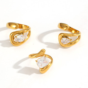 Geometric Zircon <b>Titanium</b> Steel <b>Ring</b> For Women Prong Setting Gift Jewelry - Product Image 4