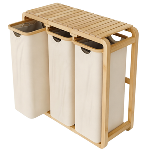 Cesto Portabiancheria in Bambù a 3 Scomparti con Coperchio, Sacchi Estraibili e Lavabili, Cesti Divisi per Lavanderia e Bagno - Product Image 1