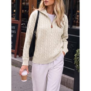 Pull personnalisé pour femme en maille torsadée, col montant, manches longues, coupe oversize, 100% coton, anti-rétrécissement, haut d'hiver - Product Image 2