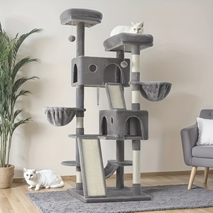 Luxe Kattenboom, 66-Inch Kattentoren Voor Katten Binnenshuis, Pluche Multi-Level Kattenappartement Met Krabpalen 2 Zitstokken 2 Grotten Hangmat - Product Image 5