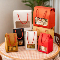 Boîte en cuir de vachette portable, boîte cadeau blanche, petit sac fourre-tout avec fenêtre transparente, sac cadeau, boîte à pâtisserie feuilletée flocon de neige, boîte à biscuits nougat