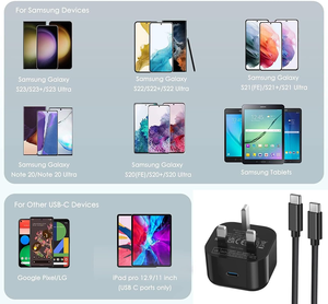 Cargador de teléfono móvil 20WPD UK <span class=keywords><strong>carga</strong></span> rápida de pared con cable USB C para Galaxy S23/S22/S21/S21fe/S20/S20fe/A04S/A14/A13/<span class=keywords><strong>A33</strong></span> - Product Image 6