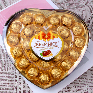 Fabrication en gros sur mesure de boules de chocolat halal croustillantes au riz soufflé, 24 pièces, en forme de cœur, dans un coffret cadeau pour la Saint-Valentin - Product Image 1