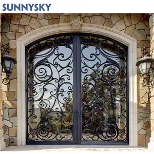 Sunnysky Luxus Haupteingang-Sicherheitstür mit Glas Schmiedeeisen große Eingangstüren