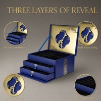 Boîte cadeau de thé chinois bleu Leabon, deux tiroirs, couvercle miroir doré, motif nuage, emballage personnalisé avec logo, vente en gros, usine