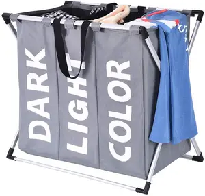 Hot Sale Custom Laundry Storage Bag 3 Grid Home Laundry Hamper Good Quality X-Shape Foldable Dirty Laundry Hamper