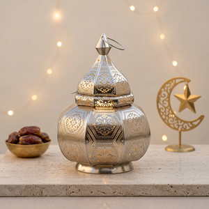 Wholesale <b>Silver</b> Moroccan Style <b>Lantern</b> With Floral Pattern Cutwork For Home Decoration - Product Image 1
