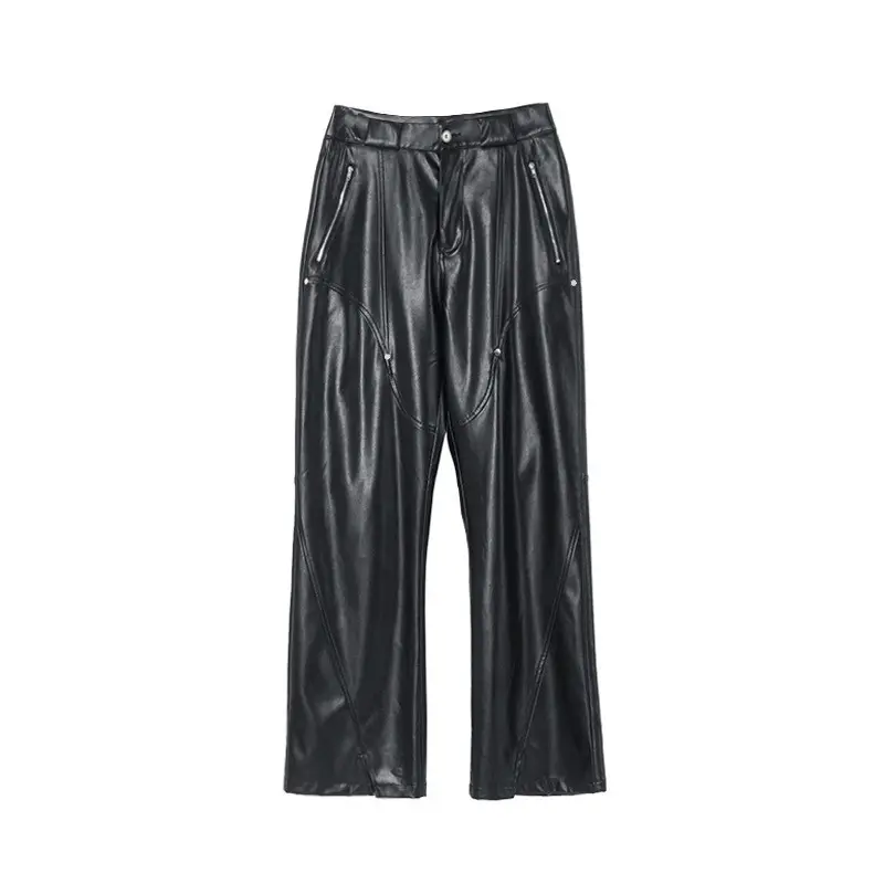 New arrival men pu leather high quality pant trouser split bottom pant low MOQ PU pants