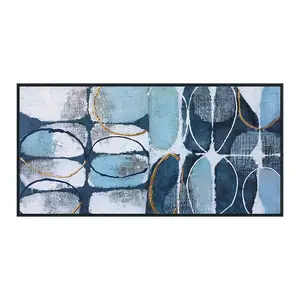 Arte original 100% artesanal, círculo abstrato azul moderno, pintura a óleo em tela, folha de ouro, decoração para casa, sala de estar, quarto e parede