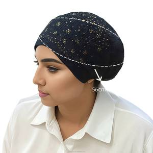 Women's Hair Care Products Islamic Mesh Fabric Breathable Eco-Friendly Milk Silk Muslim Headscarf Beaded Woven Scarf Elastic Hat - Product Image 1