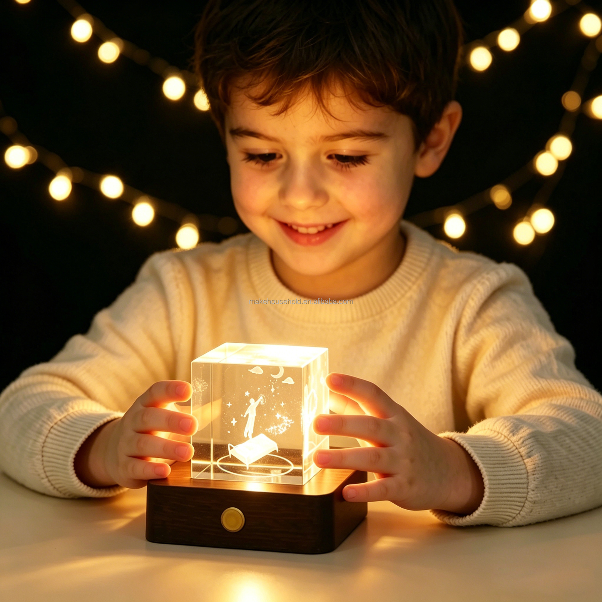 Battery Powered Wooden Bedside Lamp USB Rechargeable 12 Colors RGB Room Light Crystal Ball Night Light for Home Decor