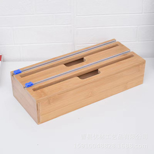 Bamboo Plastic Wrap Cutter <b>Storage</b> <b>Box</b> Rectangle 7.6cm Wall Mounted Eco Friendly Cutting Tool For <b>Kitchen</b> Use - Product Image 1
