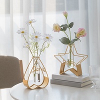 Vase à fleurs moderne en verre et métal doré, mini, transparent, style nordique, pour la décoration de table à la maison