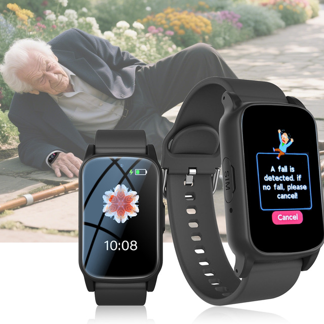 4G Square Elderly Smart Watch GPS WiFi LBS Triple Location SOS Emergency Calling Health Monitoring Fall IP67 SIM Android