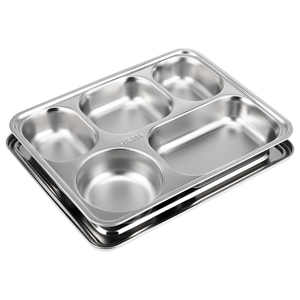 <span class=keywords><strong>Plateau</strong></span> de récipients alimentaires en acier inoxydable avec compartiments, boîtes à lunch Bento en argent avec couvercle pour la vaisselle de <span class=keywords><strong>restaurant</strong></span> de cantine - Product Image 1