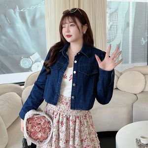 Veste en jean pour femmes grandes tailles Happy Hut, manches longues, col à revers, épaisseur moyenne, design de poche tissée - Product Image 5