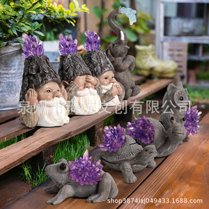 รูปปั้นคนแคระประดับตกแต่งสวนด้วยเรซินคริสตัลสีม่วง ทนทานต่อสภาพอากาศ รูปทรงสัตว์แบบตั้งพื้น - Product Image 1