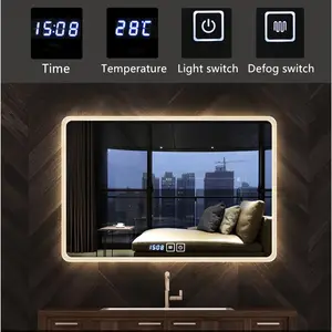 Espelho inteligente iluminado com sensor, de toque, iluminação led, espelho de banho, casa e hotel