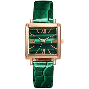 Y656 트렌드 제품 2024 새로운 도착 숙녀 녹색 석영 손목시계 PU 가죽 스트랩 스퀘어 쿼츠 여성 시계