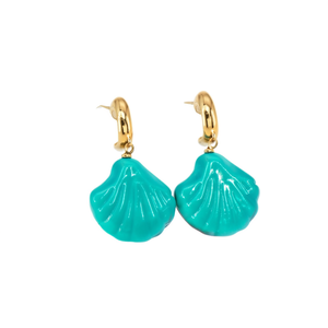 Pendientes de Moda con Forma de Concha, Acero Inoxidable 316L, Baño de Oro PVD, Resistentes y Sostenibles, Color Verde Turquesa - Product Image 2