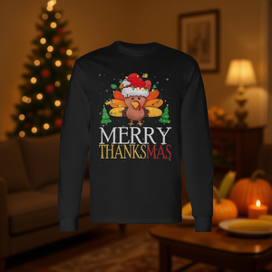 Maglietta a maniche lunghe Merry Thanksmas Turkey Santa Christmas - Product Image 3