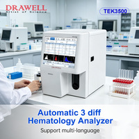 Analyseur d'hématologie automatique à 3 différenciations Drawell TEK3500, compteur de cellules sanguines CBC, analyseur de laboratoire CBC à 21 paramètres