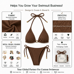 Costume da bagno da donna OEM personalizzato con fascia regolabile e perizoma, set bikini a fascia con stelle, tinta unita, effetto stropicciato, per la spiaggia - Product Image 4