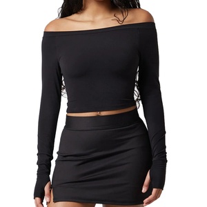 Fabricant et grossiste de chemises pour femmes à épaules dénudées, hauts de yoga, manches longues, fitness, couleur unie, débardeurs de yoga pour femmes - Product Image 1