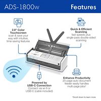 Scanner de documents portable B-rother 1800W avec technologie CIS, interface USB, numérisation recto-verso, format A4, résolution 600 dpi