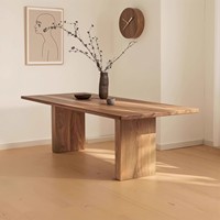 Table à manger rectangulaire multifonctionnelle en bois massif de style médiéval vintage avec pieds en piédestal pour le salon et la maison