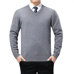 Оптовая продажа, высококачественный мужской деловой Повседневный однотонный Простой Трикотажный Джемпер из джерси с V-образным вырезом, пуловер, свитер
