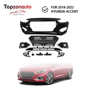 Topzonauto pour Hyundai Accent 2018 2019 2020 2021 <span class=keywords><strong>2022</strong></span>, kit de couvre-pare-chocs avant compatible avec la calandre supérieure et inférieure et les feux antibrouillard - Product Image 1