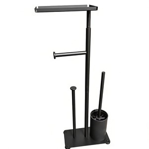 Modern Iron Anti-rust Multifunctional Toilet Brush Rack Black Floor Toilet Paper Rack Punch-Free Bathroom Finishing Rack Hotel - Product Image 4