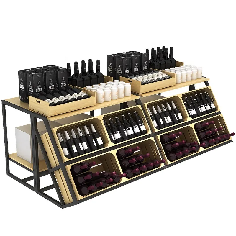 Petit présentoir à vin industriel en bois, étagère murale en bois pour alcool à vin, pour supermarché