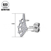 Pendientes con Diseño de Telaraña e Incrustaciones de Circonio, Cierre de Mariposa, Aleación de Titanio ASTM F136 G23, Joyería para Piercing Corporal